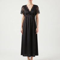 V-Neck Lace Trim Nightgown - Cathy