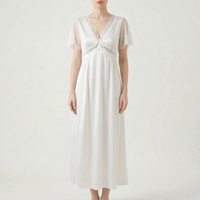 V-Neck Lace Trim Nightgown - Cathy
