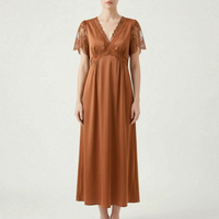 V-Neck Lace Trim Nightgown - Cathy