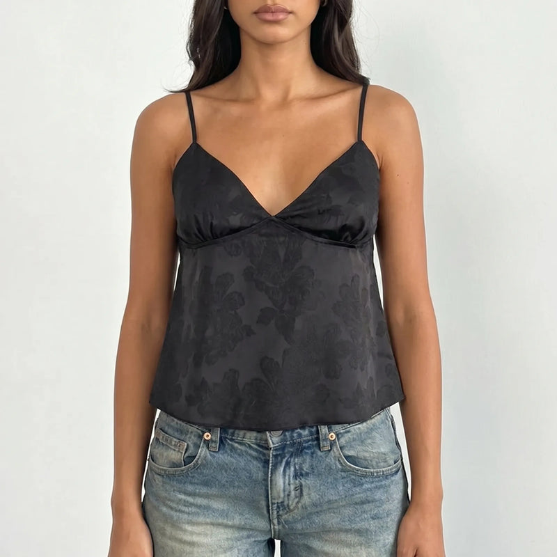 V-Neck Satin Cami Top -  Leona