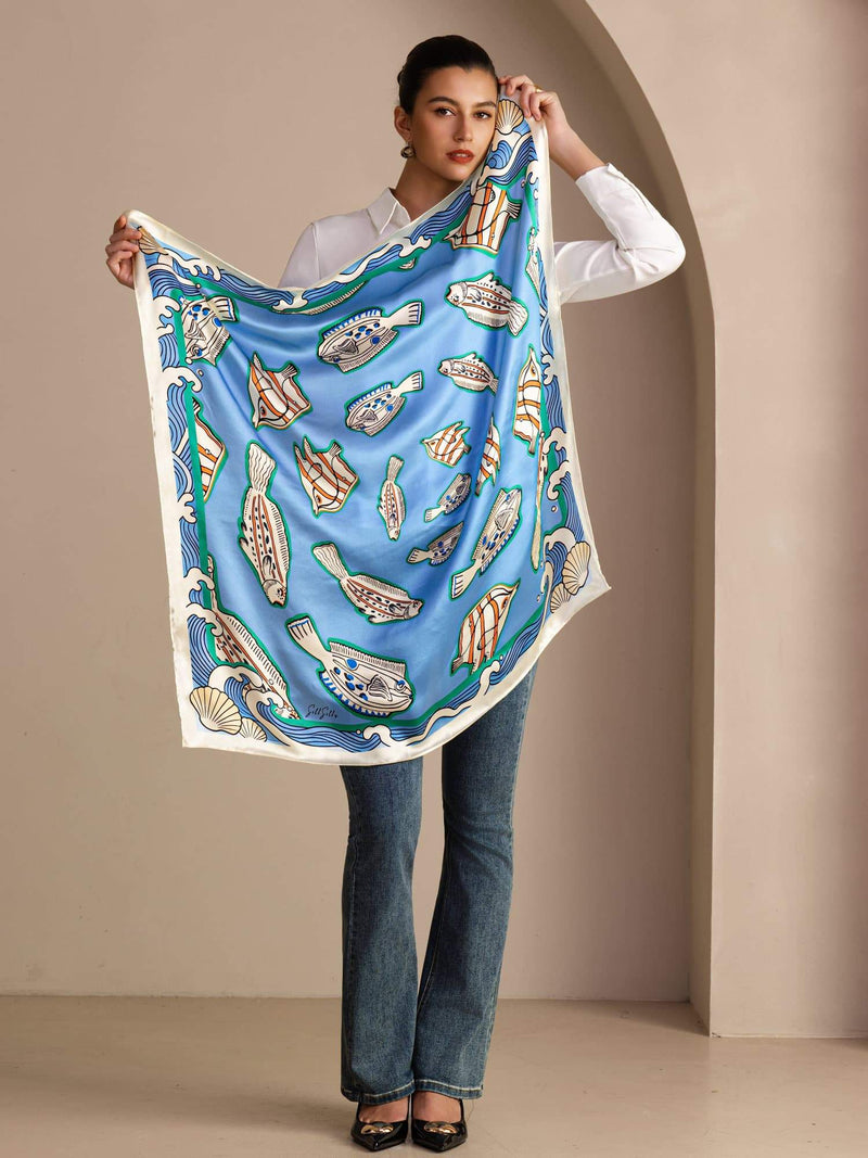 Vintage Style Ocean Print Square Scarf - Ozeira