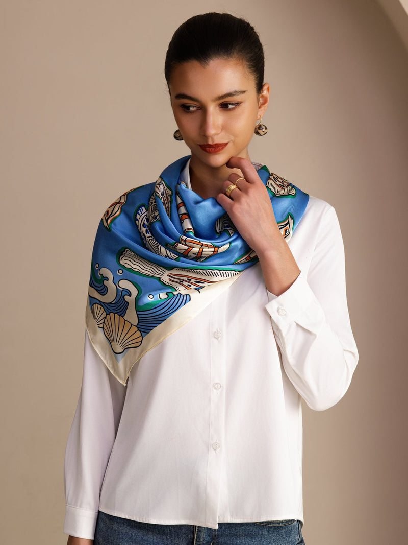 Vintage Style Ocean Print Square Scarf - Ozeira
