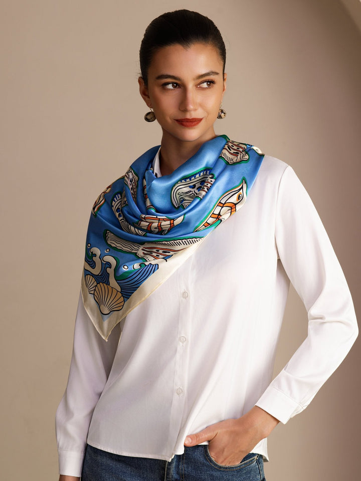 Vintage Style Ocean Print Square Scarf - Ozeira