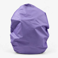 Lilac purple rucksack cover pulled over a bag, shown from the front against a plain white background. 14