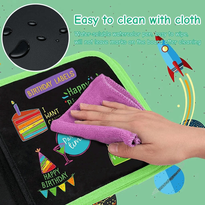 Reusable learning and drawing book for children – including 12 felt‑tip pens