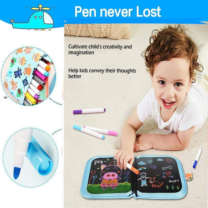 Reusable learning and drawing book for children – including 12 felt‑tip pens