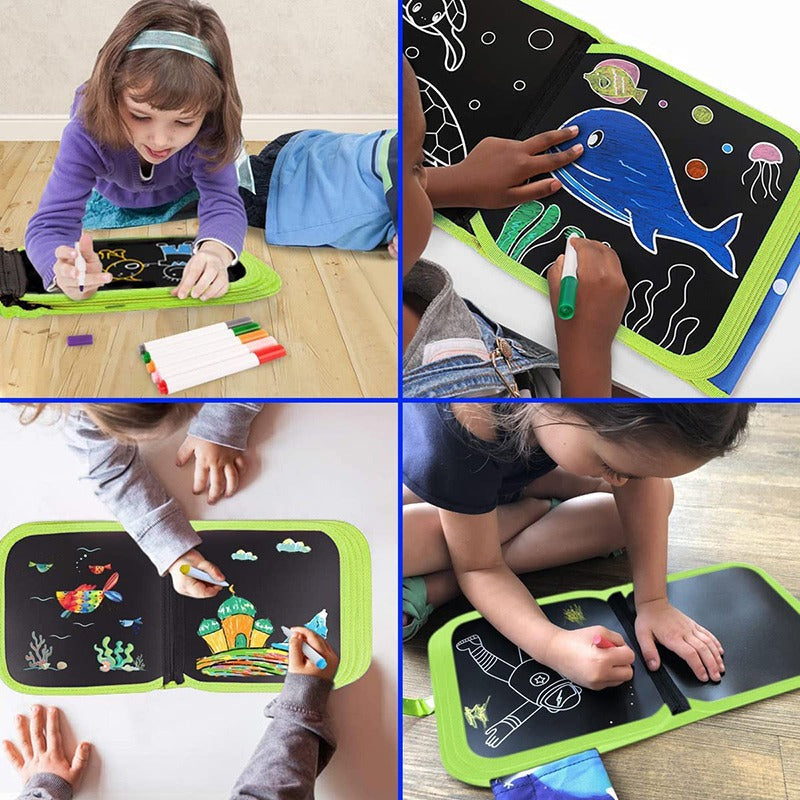 Reusable learning and drawing book for children – including 12 felt‑tip pens