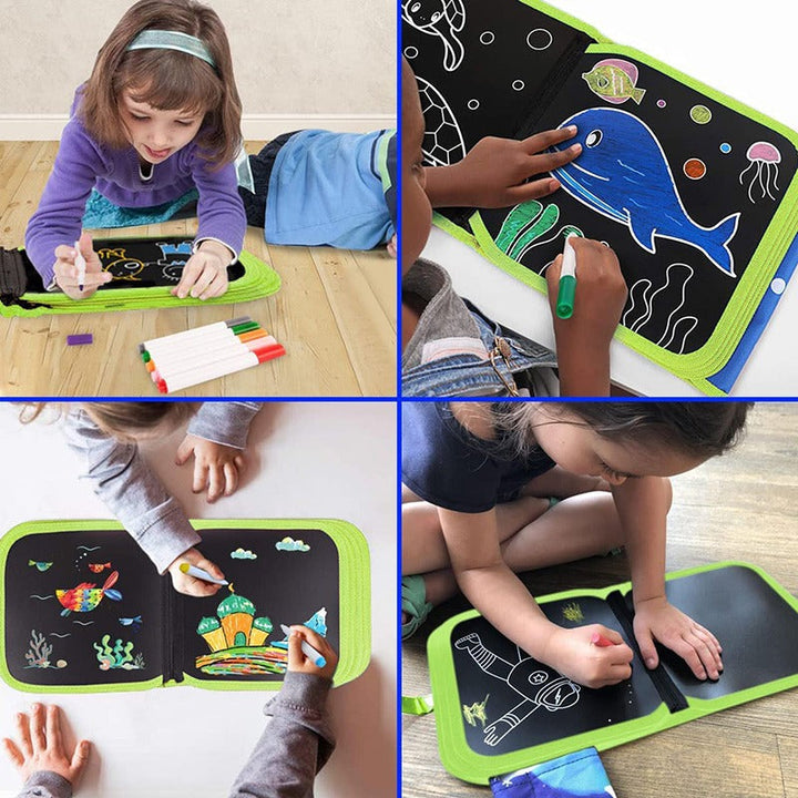 Reusable learning and drawing book for children – including 12 felt‑tip pens