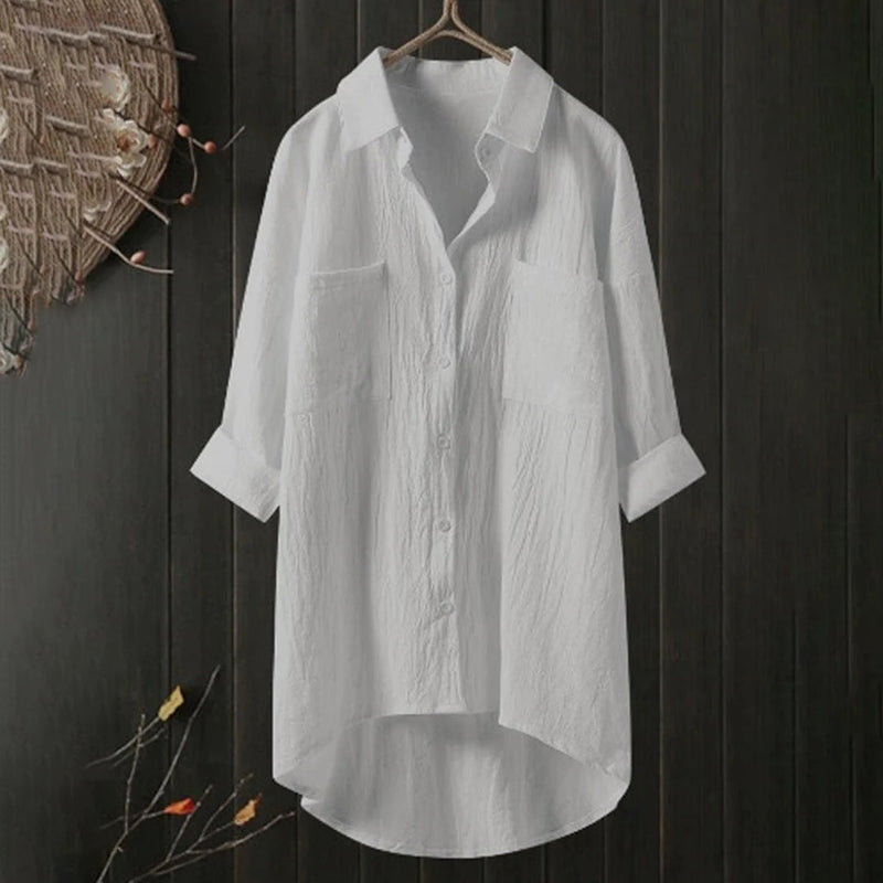Lightweight Ladies' Blouse with Long Sleeves and Front Pockets – Selene