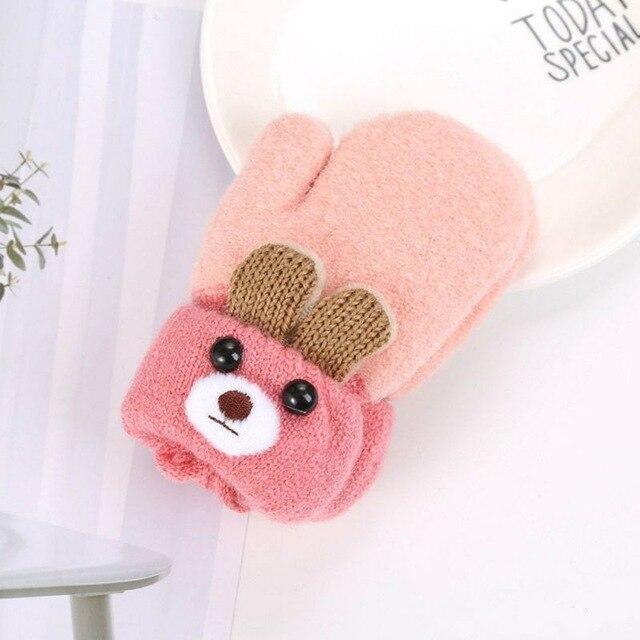 Winter-warm lined children's mittens with rabbit motif and cord – Buy one, get one free – 0–4 years