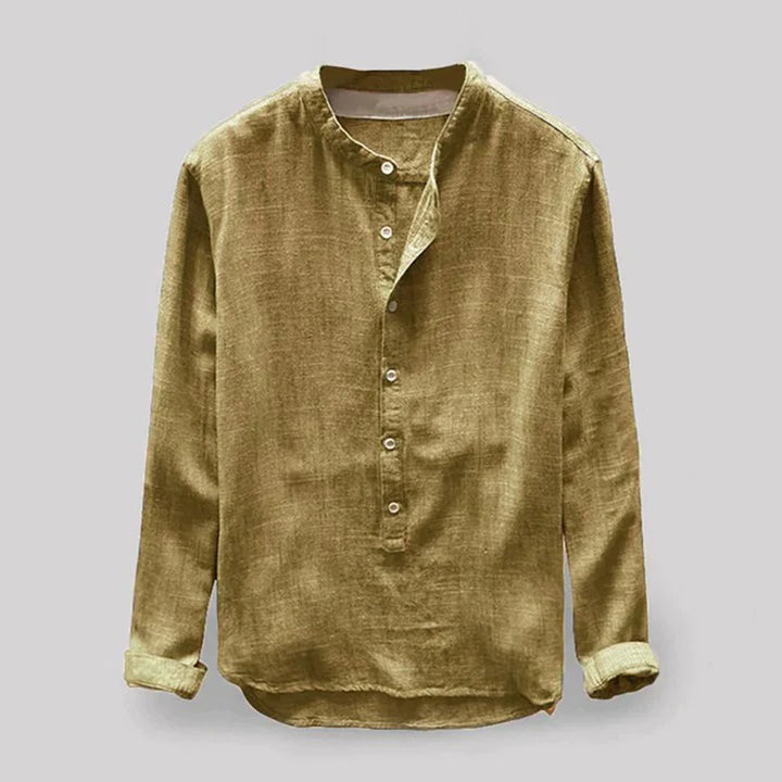 Linen Men's Shirt with Mandarin Collar and Long Sleeves – Elian