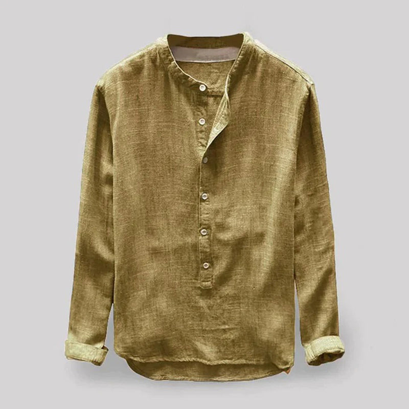 Linen Men's Shirt with Mandarin Collar and Long Sleeves – Elian