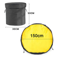 Large foldable toy tidy-up mat with basket function for the children's room.