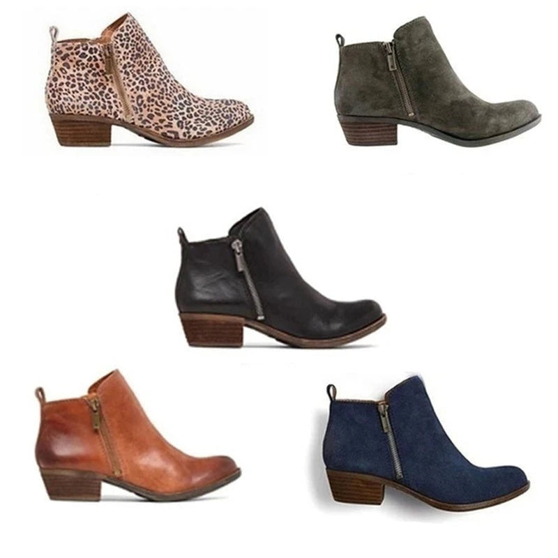 Learning Ladies Ankle Boots with Block Heel and Side Zip - Marit