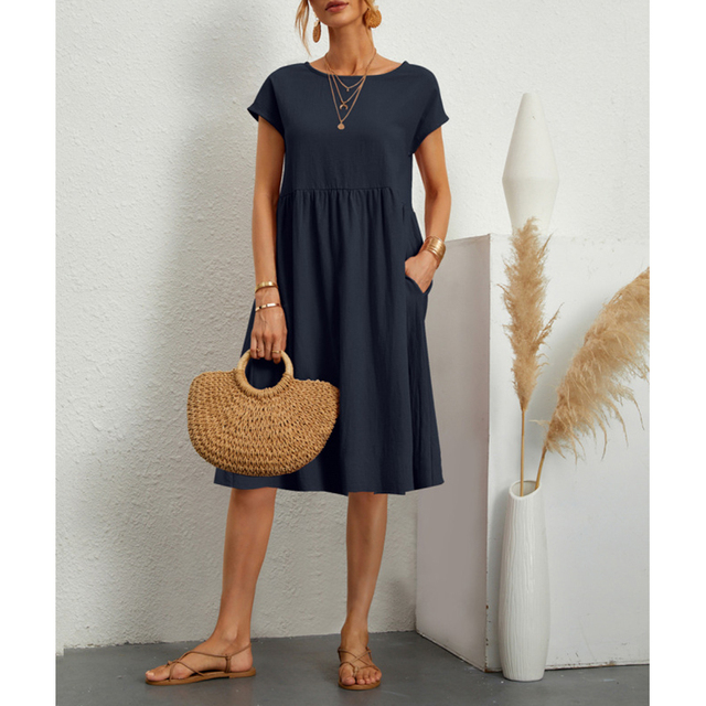 A-Line Jersey Midi Dress - Elise-Dark Blue-S-State of Style