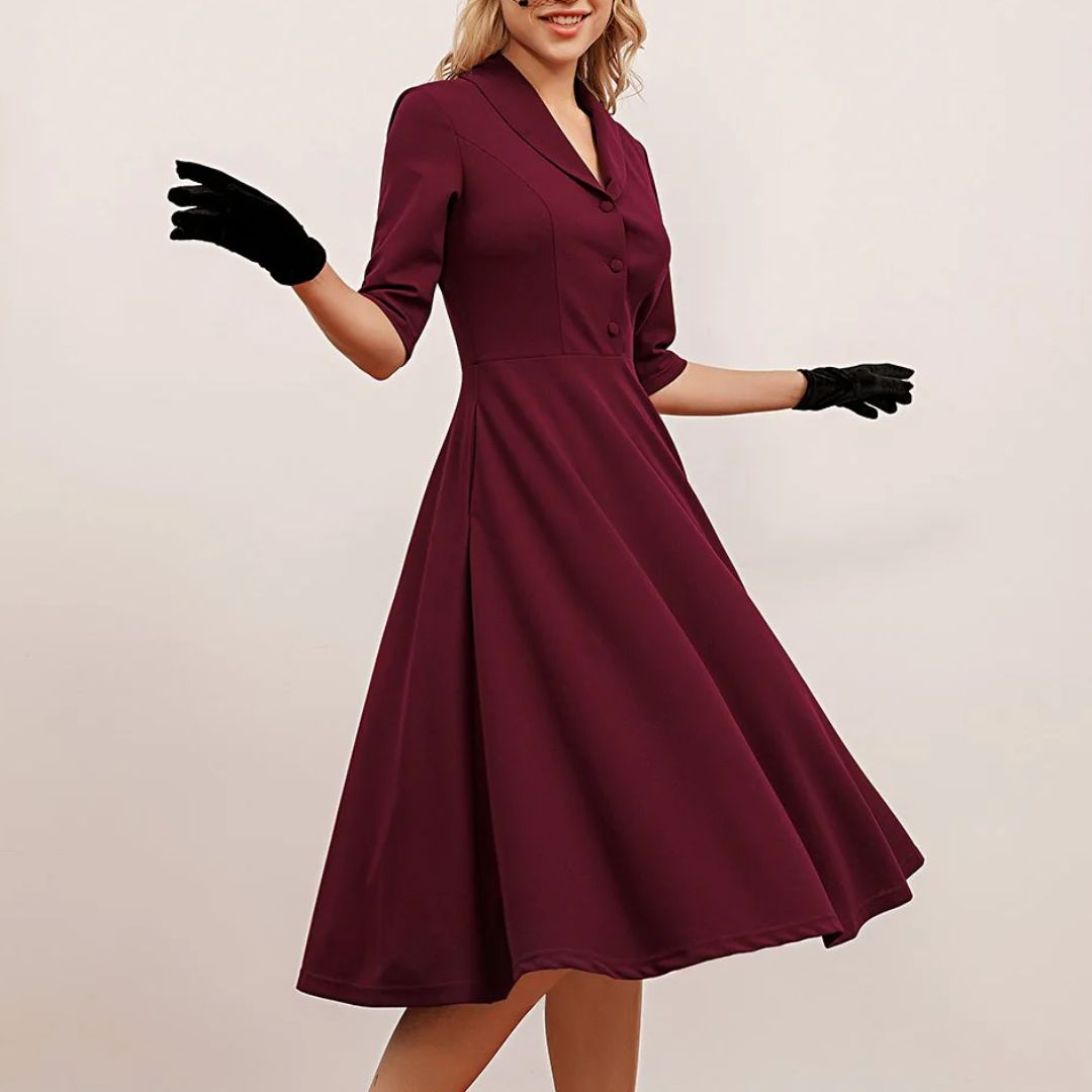 AA DRAFT Elegant Vintage Midi Dress | Timeless Look Comfortable Fit-XS-State of Style
