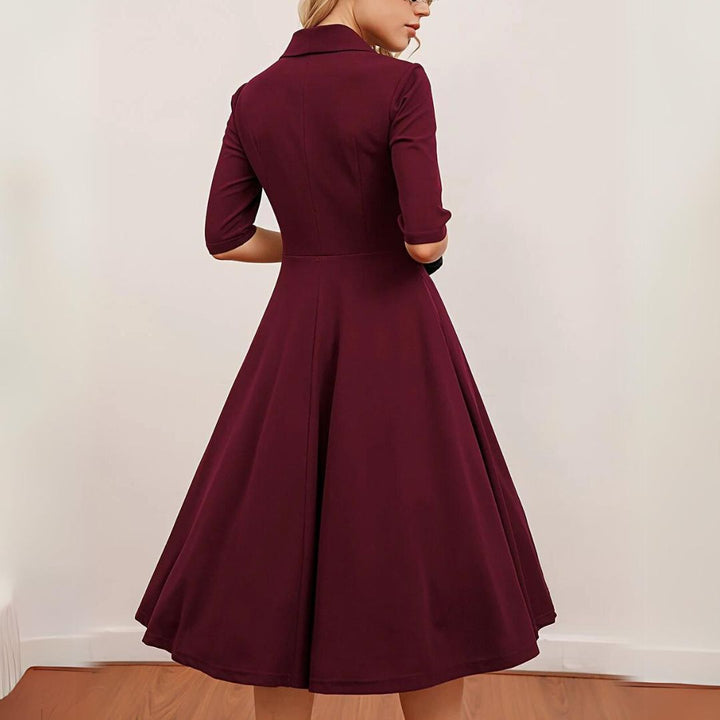AA DRAFT Elegant Vintage Midi Dress | Timeless Look Comfortable Fit-XS-State of Style
