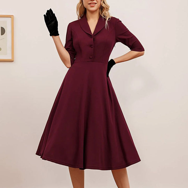 AA DRAFT Elegant Vintage Midi Dress | Timeless Look Comfortable Fit-XS-State of Style