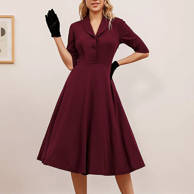 AA DRAFT Elegant Vintage Midi Dress | Timeless Look Comfortable Fit-XS-State of Style