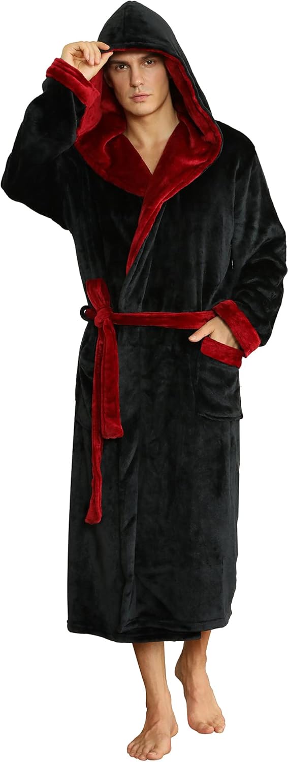 AA OUT OF STOCK Luxury Men's Bathrobe - Robbie-Black/Dark Red-S/M-State of Style