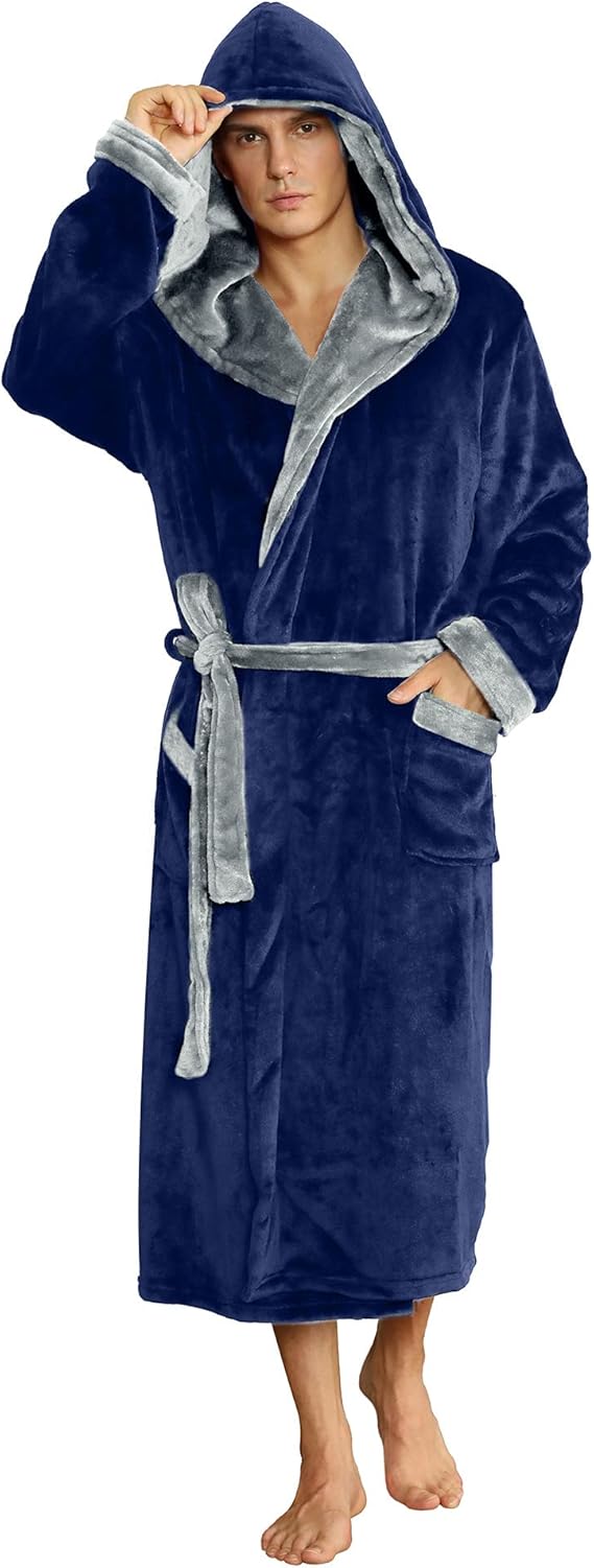 AA OUT OF STOCK Luxury Men's Bathrobe - Robbie-Dark Blue/Light Grey-S/M-State of Style