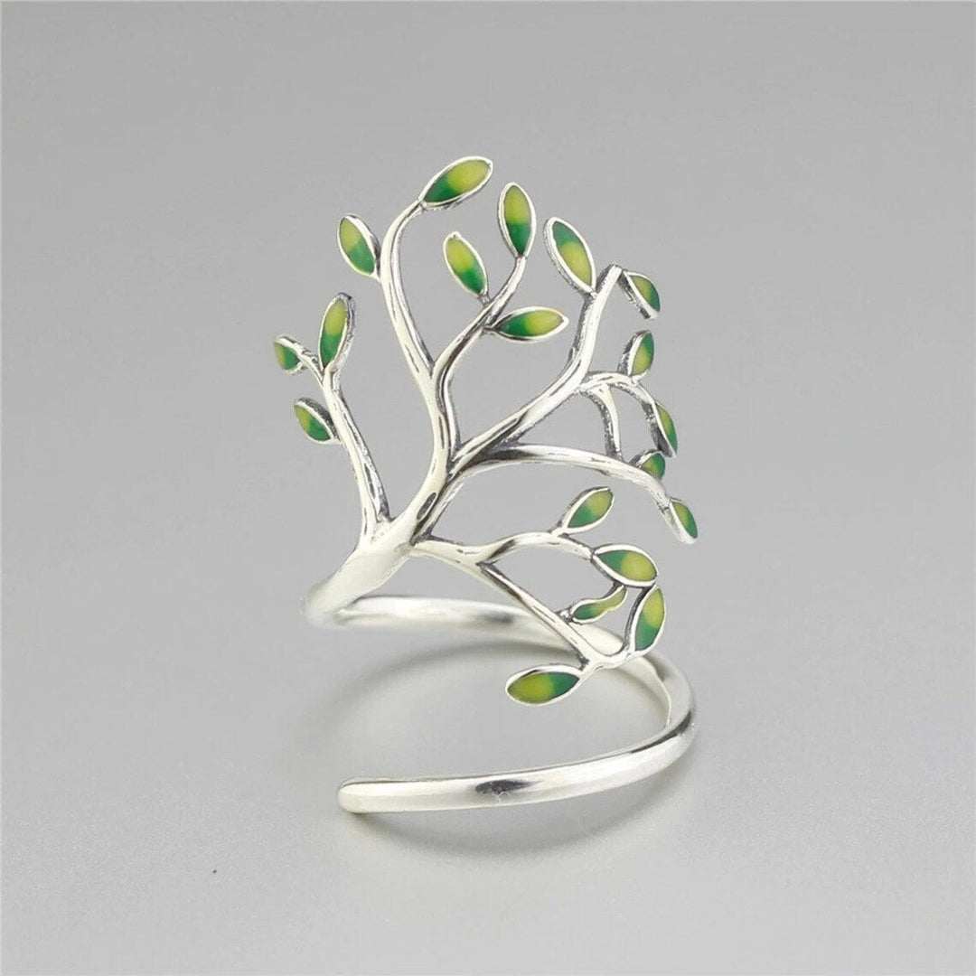 Adjustable Silver Ring | Green Leaf Design | Nature-Inspired Jewellery-State of Style