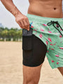 Adrik | Aqua Herren Badehose mit Handytasche-Mintfarbener Flamingo-S-State of Style