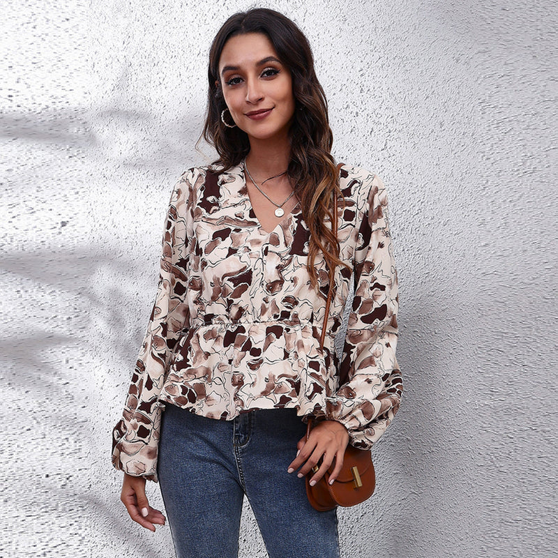 Airy & Colourful Women's Blouse with Pattern – Leona-Brown floral pattern-S-State of Style