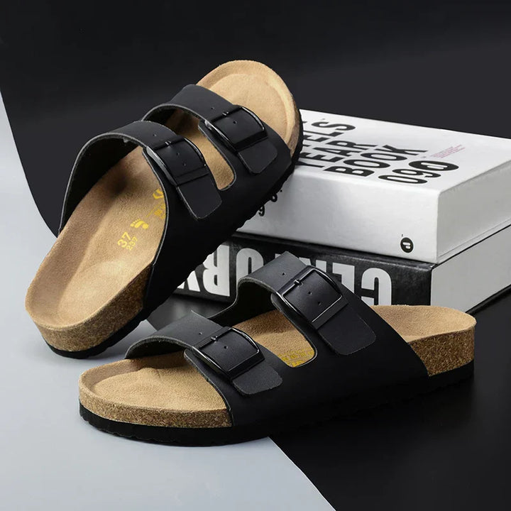 Airy & Comfortable Men's Leather Sandals with Adjustable Straps – Matteo-Black-3.5-State of Style