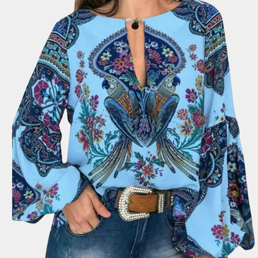 Airy ladies' summer blouse with floral print – Isabelle-Blue-XS-State of Style