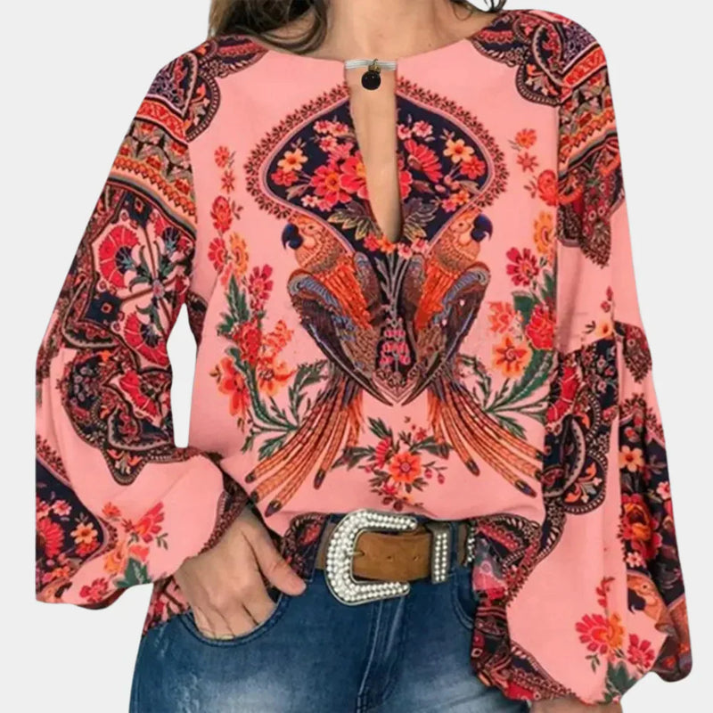 Airy ladies' summer blouse with floral print – Isabelle-Pink-XS-State of Style