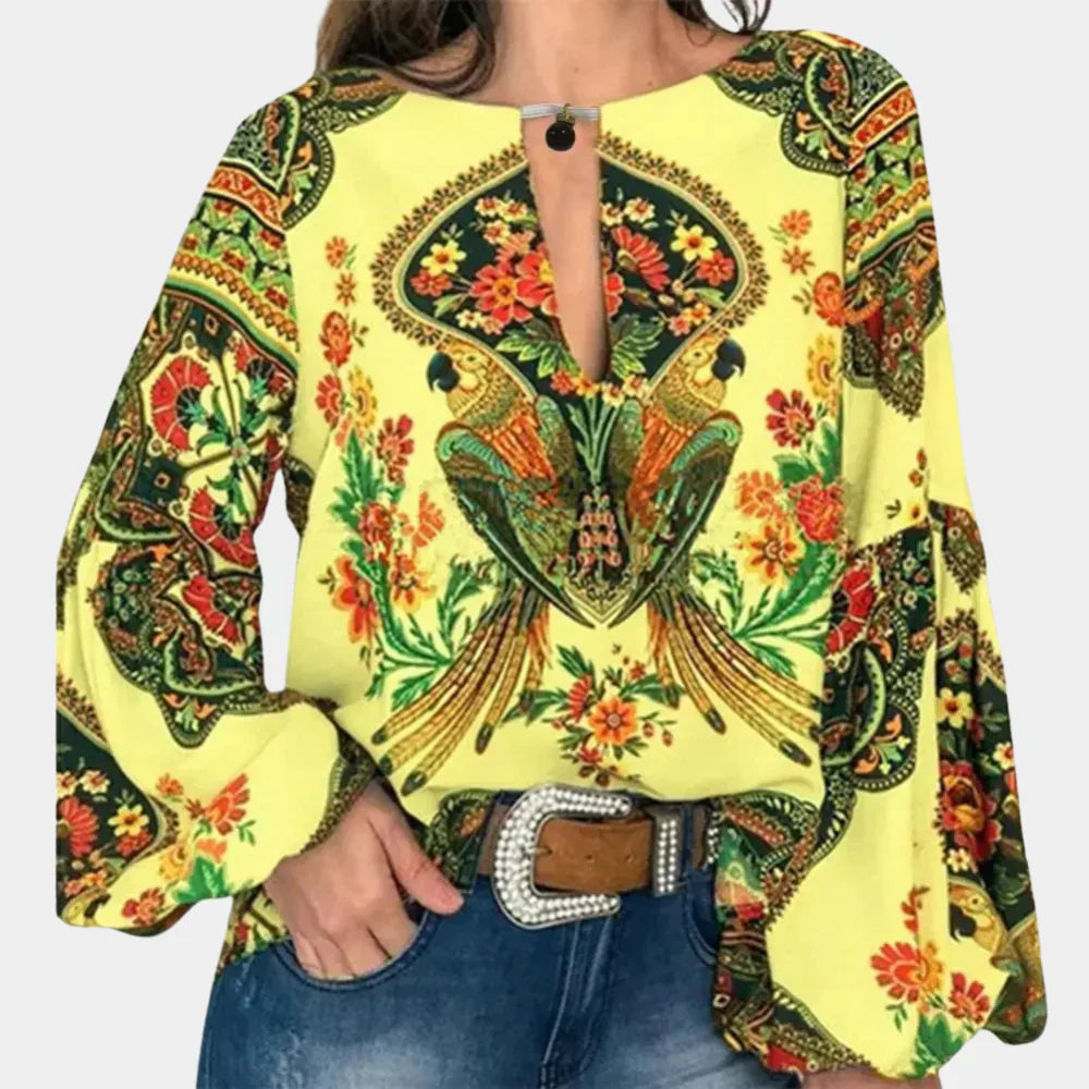 Airy ladies' summer blouse with floral print – Isabelle-Yellow-XS-State of Style