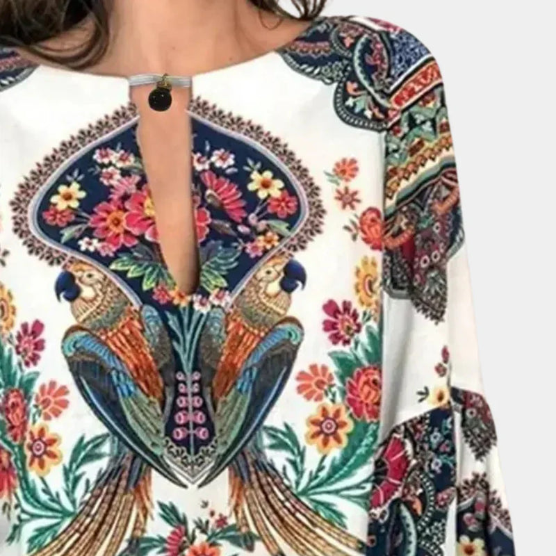 Airy ladies' summer blouse with floral print – Isabelle-Yellow-XS-State of Style