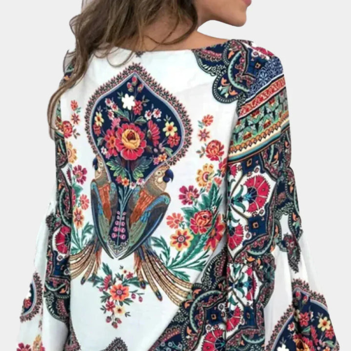 Airy ladies' summer blouse with floral print – Isabelle-Yellow-XS-State of Style