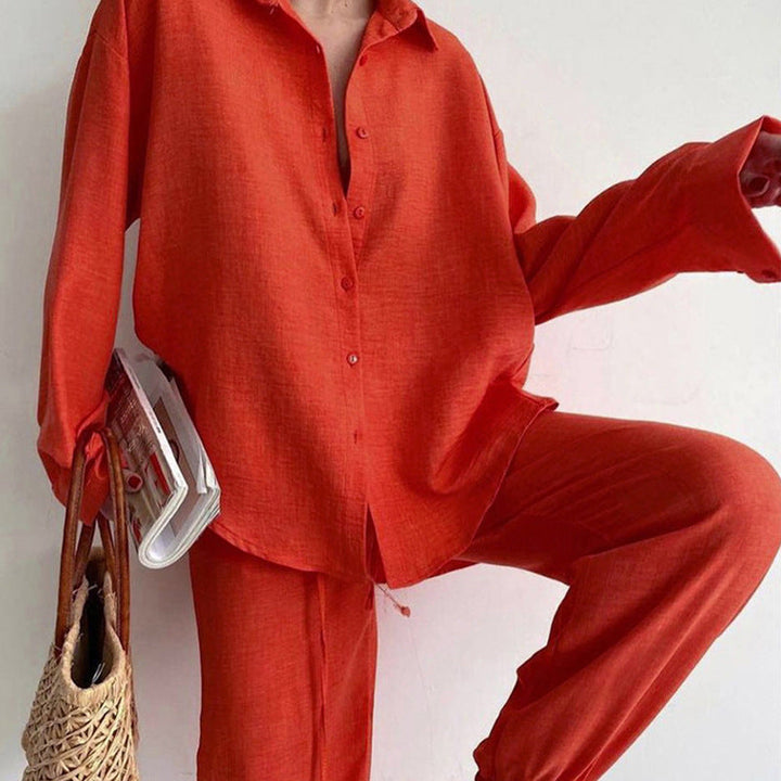 Airy Linen Set for Women - Simone-S-Orange-State of Style