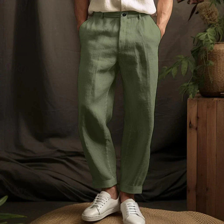 Airy Straight Linen Trousers for Men with Relaxed Fit - Lennox-Green-S-State of Style