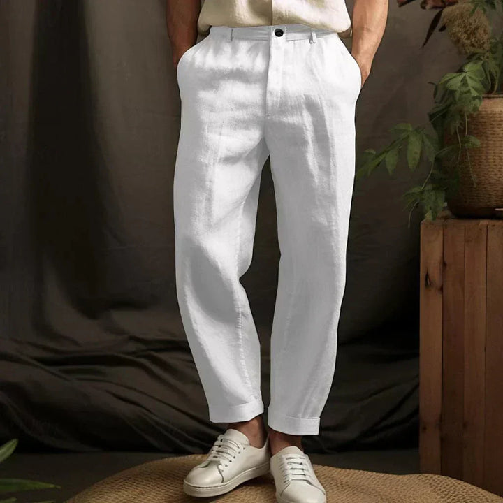 Airy Straight Linen Trousers for Men with Relaxed Fit - Lennox-White-S-State of Style