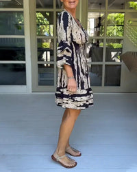 Airy & Stylish Women's Dress with V-Neck and 3/4 Sleeves – Elina-Black-S-State of Style