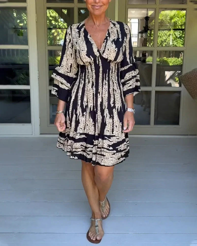 Airy & Stylish Women's Dress with V-Neck and 3/4 Sleeves – Elina-Black-S-State of Style