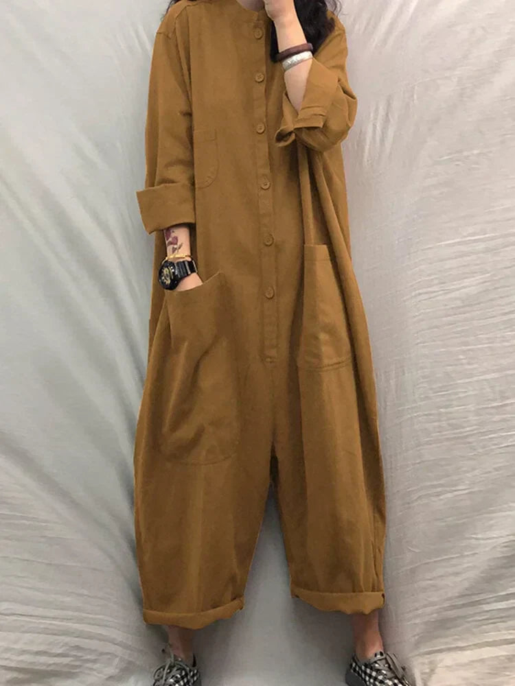 Airy summer jumpsuit with a wide cut for women – Livia-Khaki-S-State of Style
