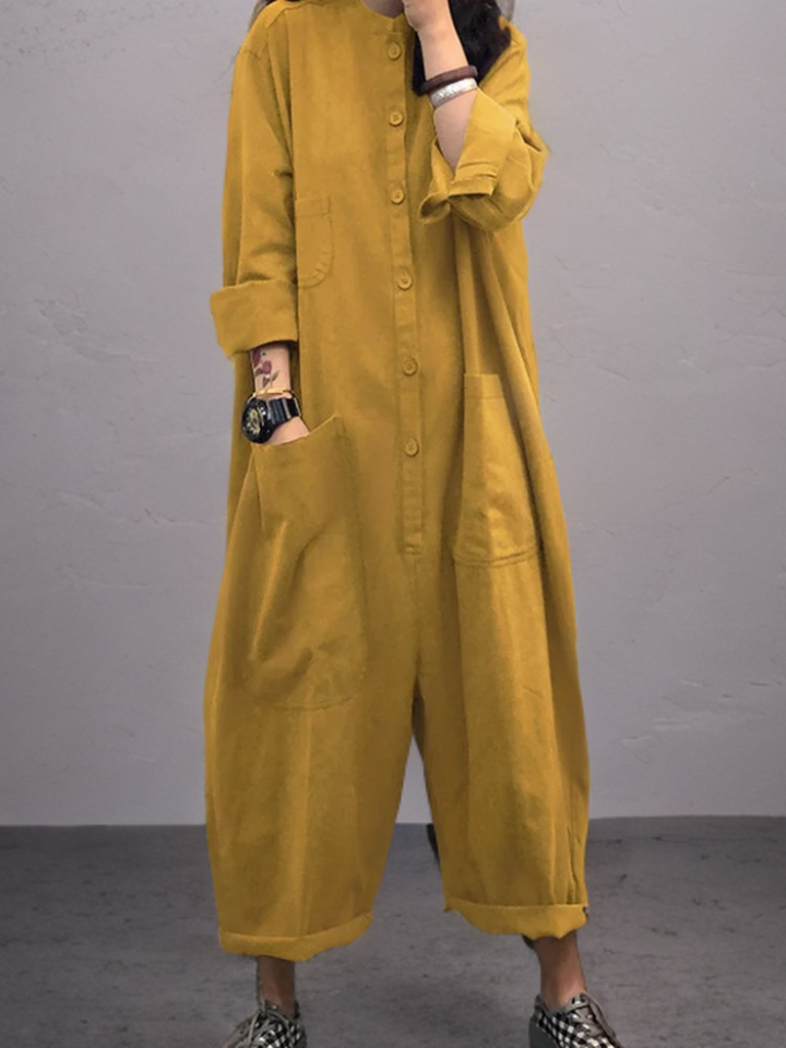 Airy summer jumpsuit with a wide cut for women – Livia-Yellow-S-State of Style