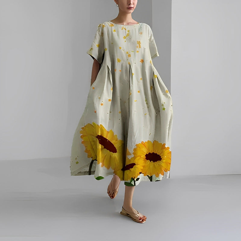 Airy summer maxi dress with waist accent - Clara-Beige-S-State of Style