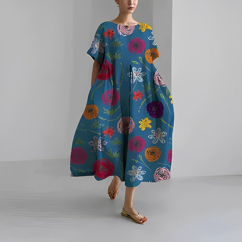 Airy summer maxi dress with waist accent - Clara-Blue-S-State of Style