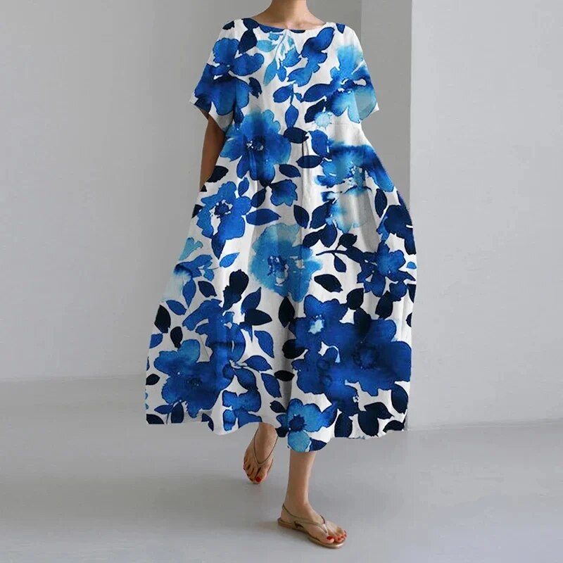 Airy summer maxi dress with waist accent - Clara-Dark blue-S-State of Style