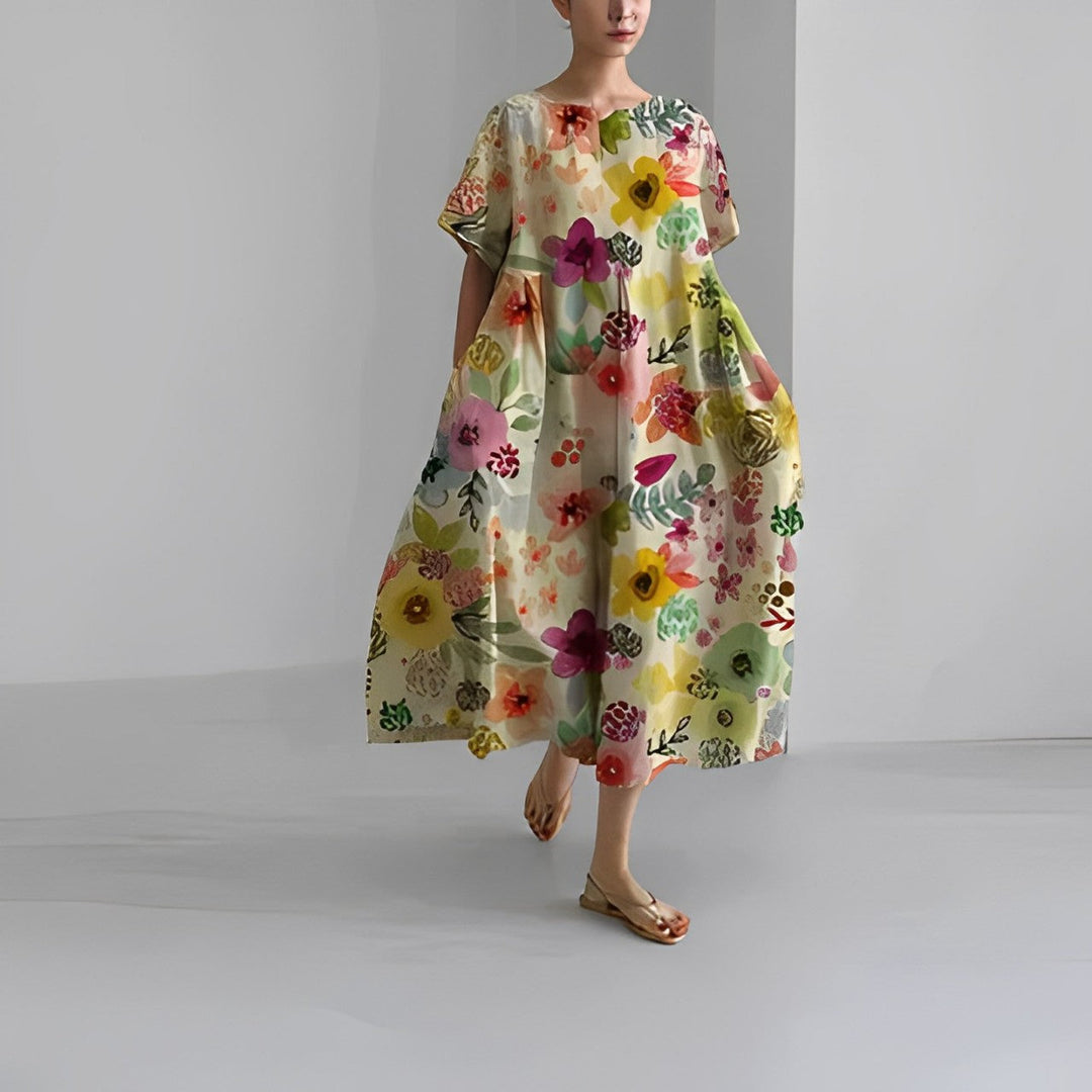 Airy summer maxi dress with waist accent - Clara-Multicoloured-S-State of Style