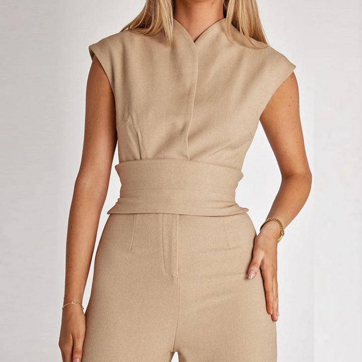 Airy women's jumpsuit with wide legs and a V-neck – Maribel-Black-S-State of Style