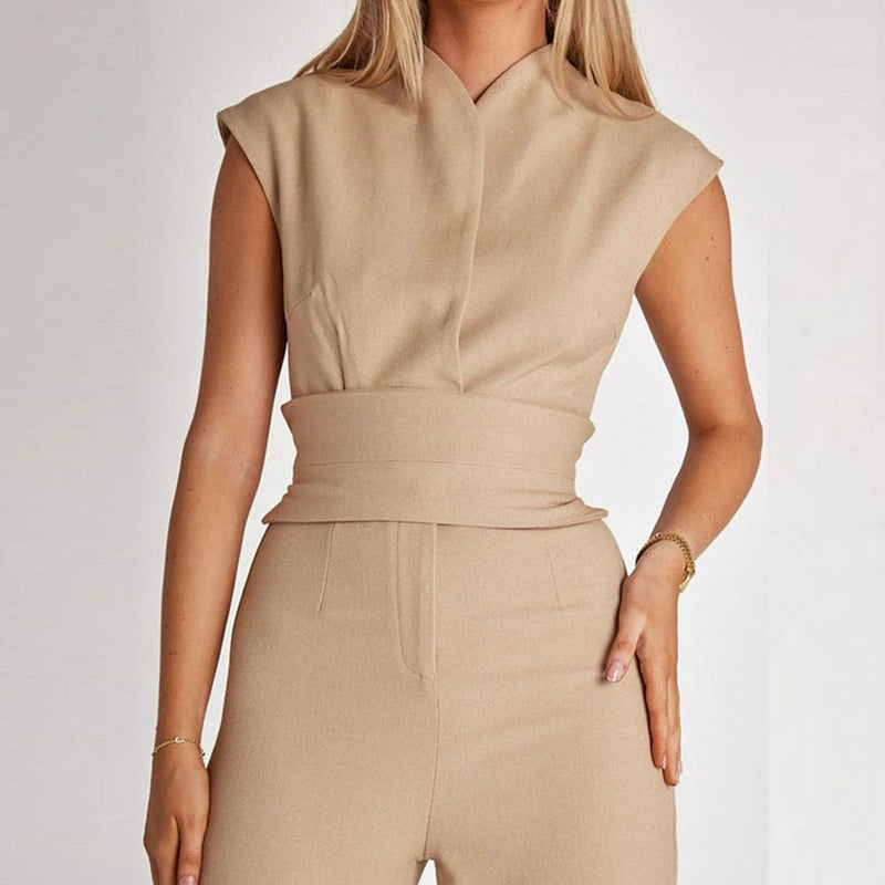 Airy women's jumpsuit with wide legs and a V-neck – Maribel-Black-S-State of Style