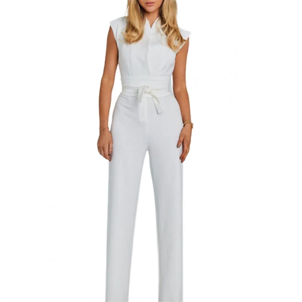 Airy women's jumpsuit with wide legs and a V-neck – Maribel-White-S-State of Style