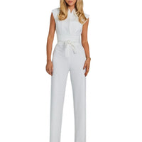Airy women's jumpsuit with wide legs and a V-neck – Maribel-White-S-State of Style