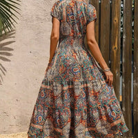 Airy women's maxi dress with ethnic print & V-neck – Nayeli-Blue-S-State of Style